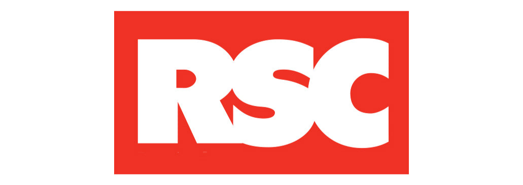 The Royal Shakespeare Company Logo - RSC in a white chunky font with a red background.